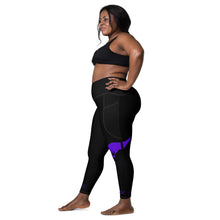 Load image into Gallery viewer, Black &amp; Purple Crossover leggings with pockets
